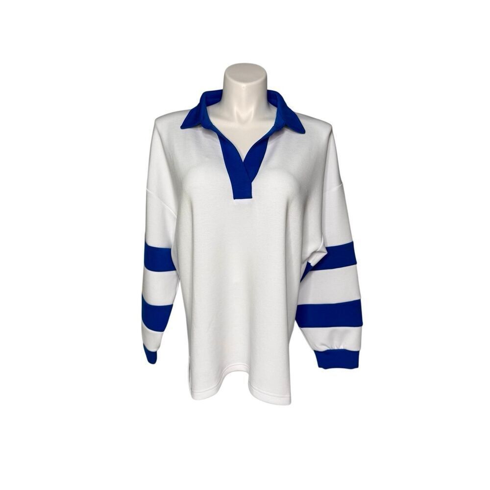 Simply Southern NWT white and blue oversized sweatshirt size XL - Picture 2 of 11